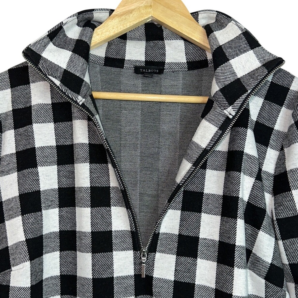 Talbots Johnny Collar Knit Dress Buffalo Plaid Gray Black Quarter Zip L - Picture 5 of 9